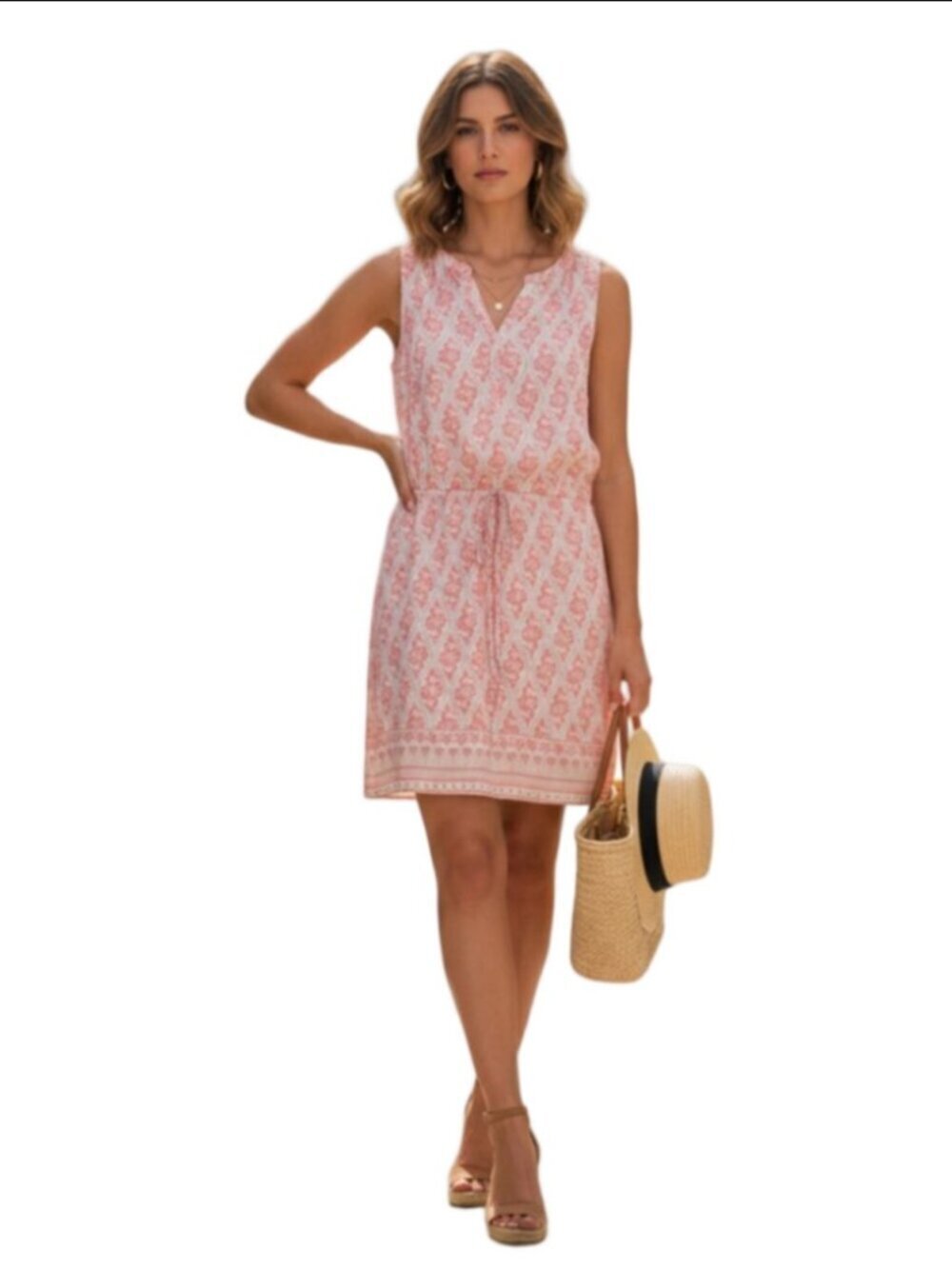 White House Black Market A-Line Pink Beige Patterned Mini Dress Size 4